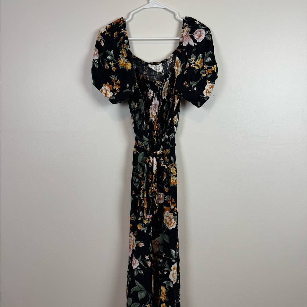Elegant Floral Black Maxi Dress
